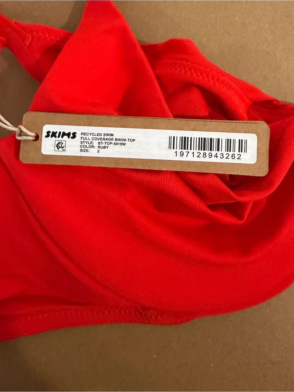 SKIMS Ruby Full Coverage Bikini Top – Size 2